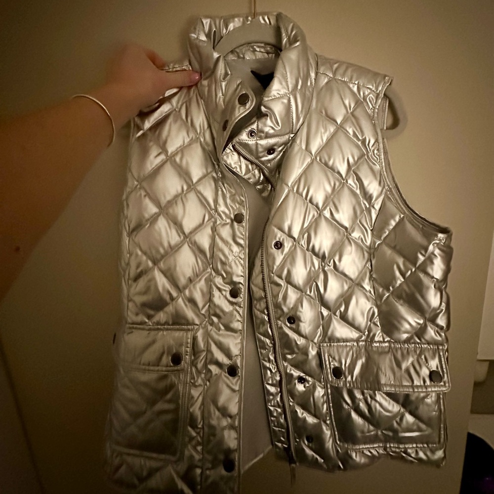 Talbots Shimmering Silver Quilted Vest
